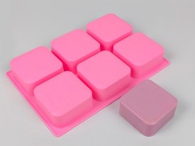 Molde silicona 6 jabones cuadrados redondeados